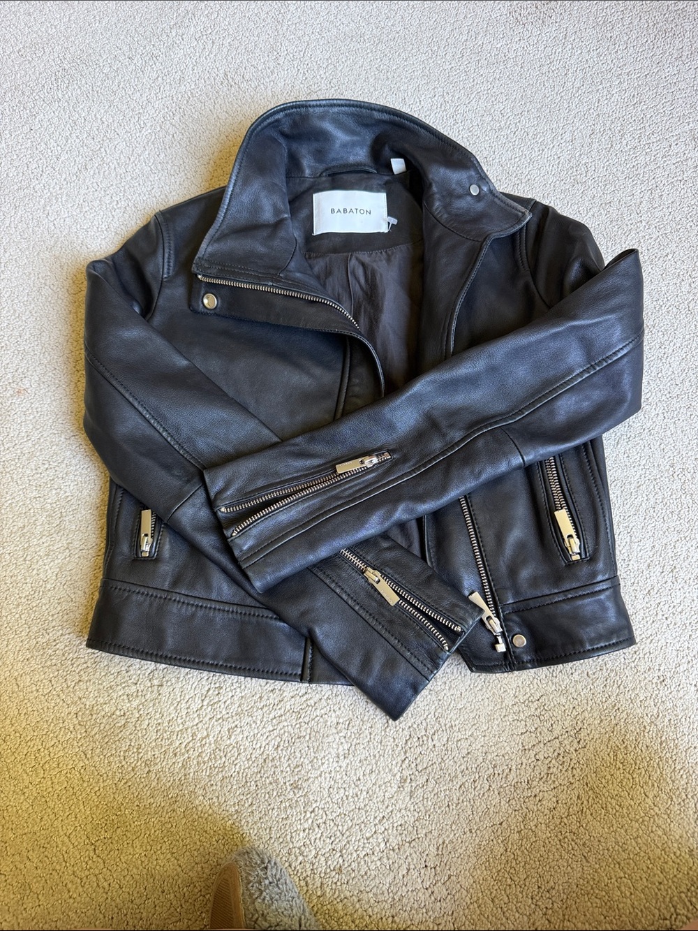 Babaton Black Leather Zip Jacket XXS - Picture 2 of 5